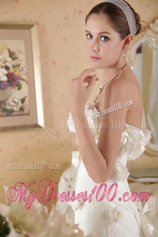 Impressive Strapless Handmade Flowers Chapel Train Lace-up Back
