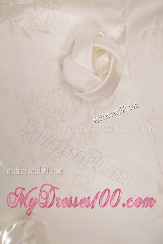Impressive Strapless Handmade Flowers Chapel Train Lace-up Back