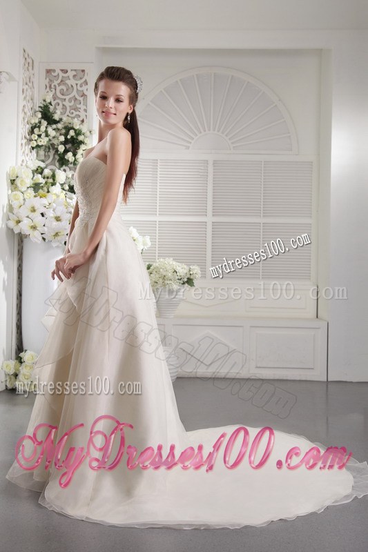 High Quality Ivory Ruche Embroidery Wedding Dress in Style