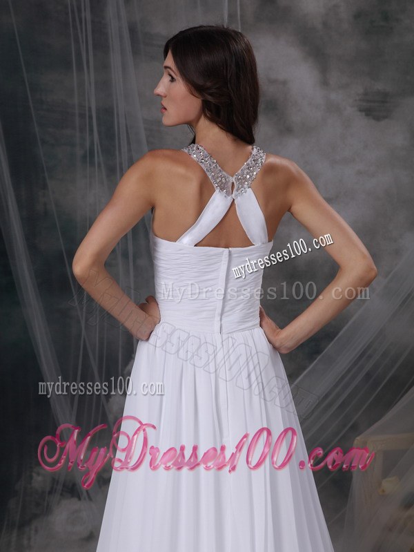 Scoop and Jeweled Neck for Court Train Bridal Gown with Beading and Ruche