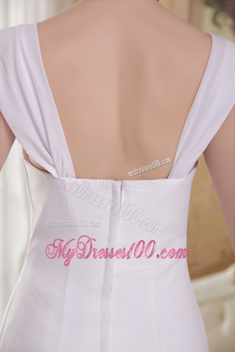 Straps Square Neckline Ruffles Chapel Train White Wedding Dress