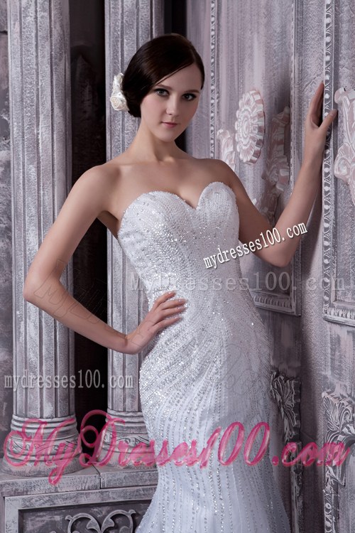 Sweetheart Trumpet Bridal Dresses with Shining Sequins and Ruffled Edge