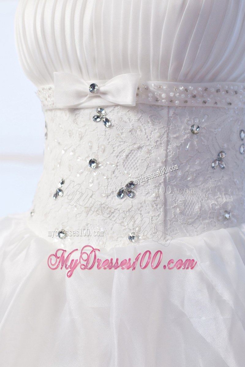 Dramatic Ruffle Layers Beaded White Wedding Dress Floor Length