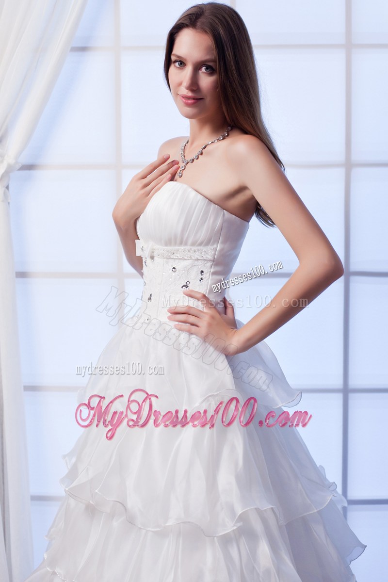Dramatic Ruffle Layers Beaded White Wedding Dress Floor Length