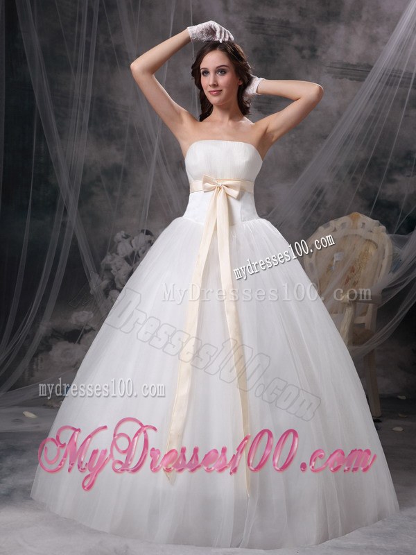 Champagne Bowknot and Ball Gown Floor-length with Lace Ups