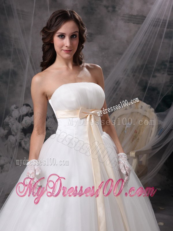 Champagne Bowknot and Ball Gown Floor-length with Lace Ups