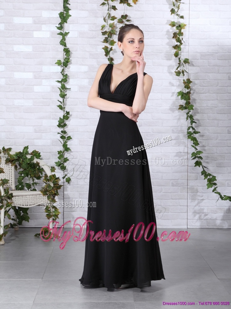 2016 Affordable V Neck Floor Length Evening Dress in Black