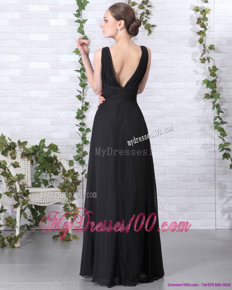 2016 Affordable V Neck Floor Length Evening Dress in Black