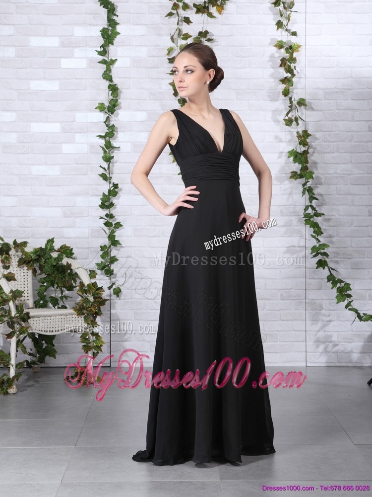 2016 Affordable V Neck Floor Length Evening Dress in Black