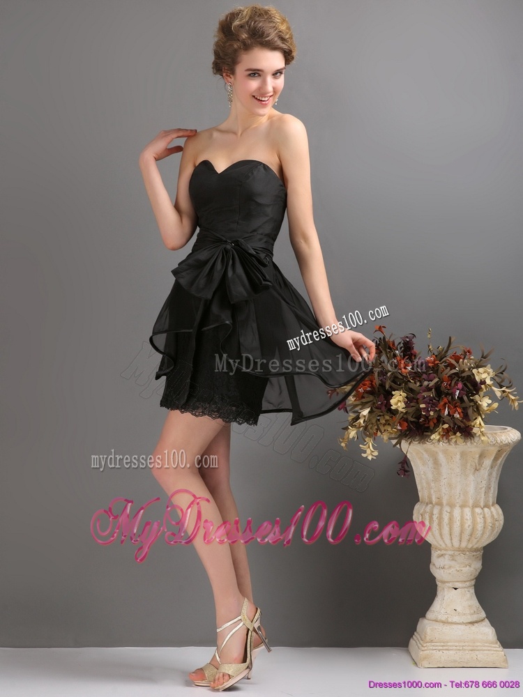2016 Gorgeous Sashes Mini Length Evening Dress in Black