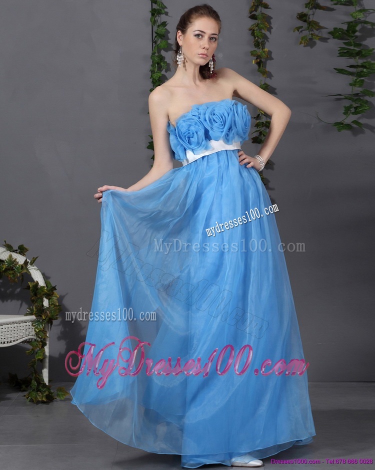 2016 Long Evening Dresses with Hand Made Flowers and Sash
