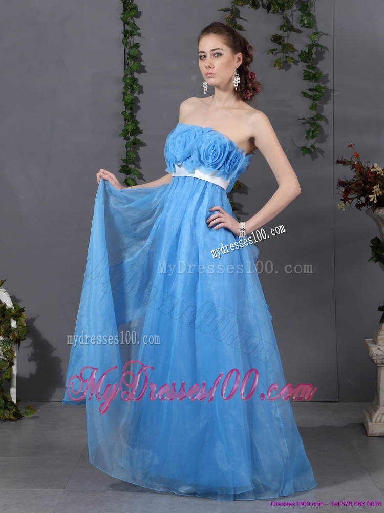 2016 Long Evening Dresses with Hand Made Flowers and Sash