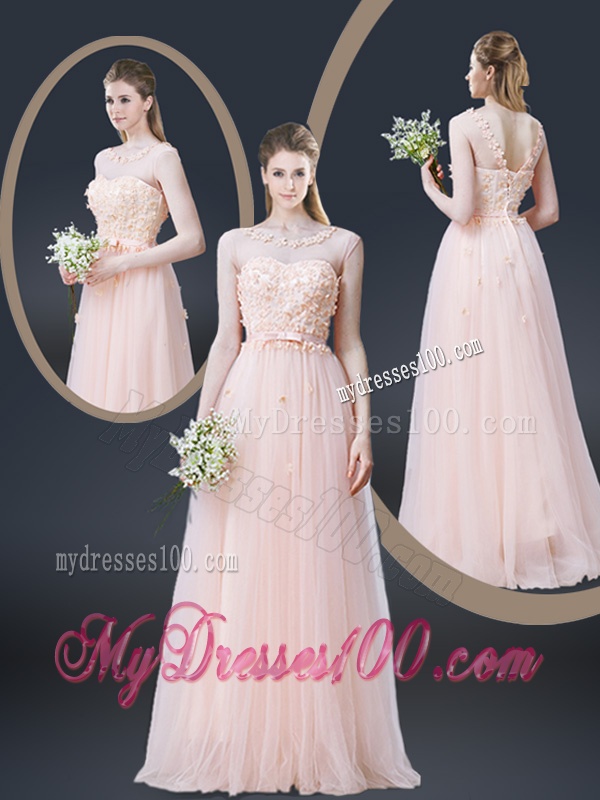2016 Lovely Empire Bateau Evening Dresses with Appliques and Bowknot