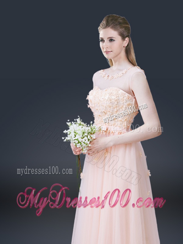 2016 Lovely Empire Bateau Evening Dresses with Appliques and Bowknot