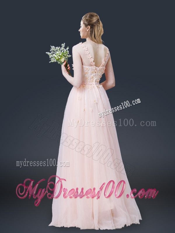 2016 Lovely Empire Bateau Evening Dresses with Appliques and Bowknot