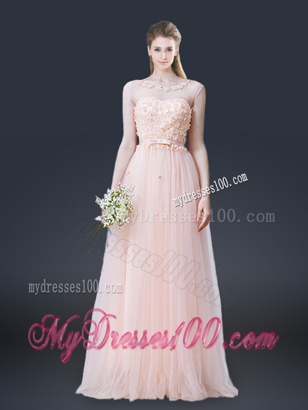 2016 Lovely Empire Bateau Evening Dresses with Appliques and Bowknot