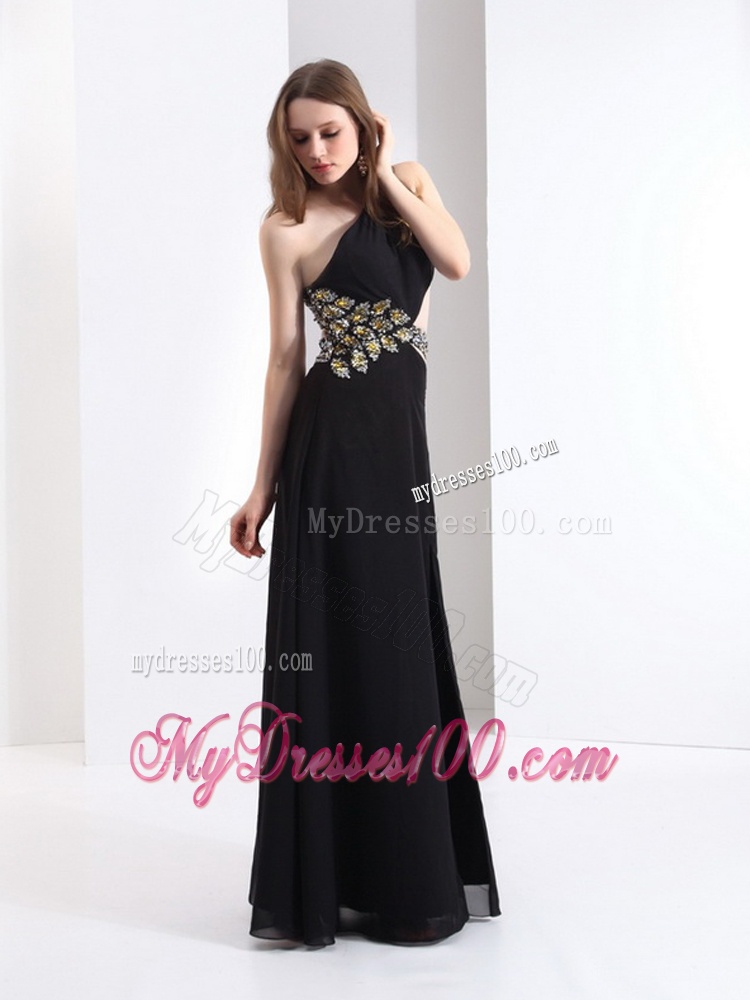 2016 Luxurious One Shoulder Beading Evening Dress in Black