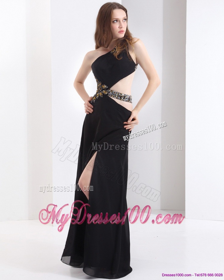 2016 Luxurious One Shoulder Beading Evening Dress in Black
