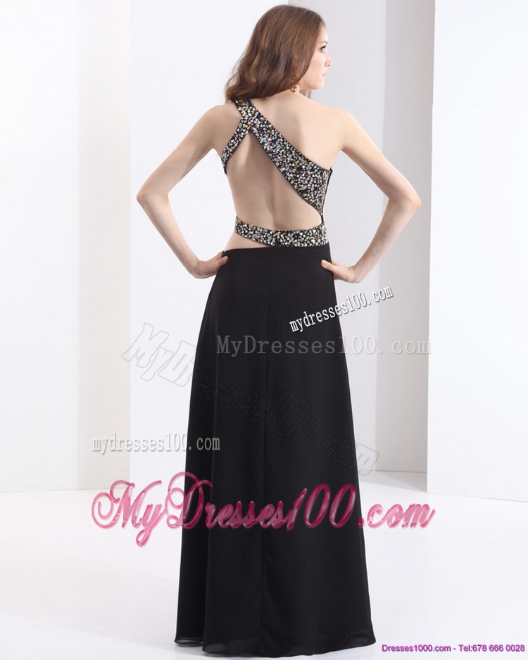 2016 Luxurious One Shoulder Beading Evening Dress in Black