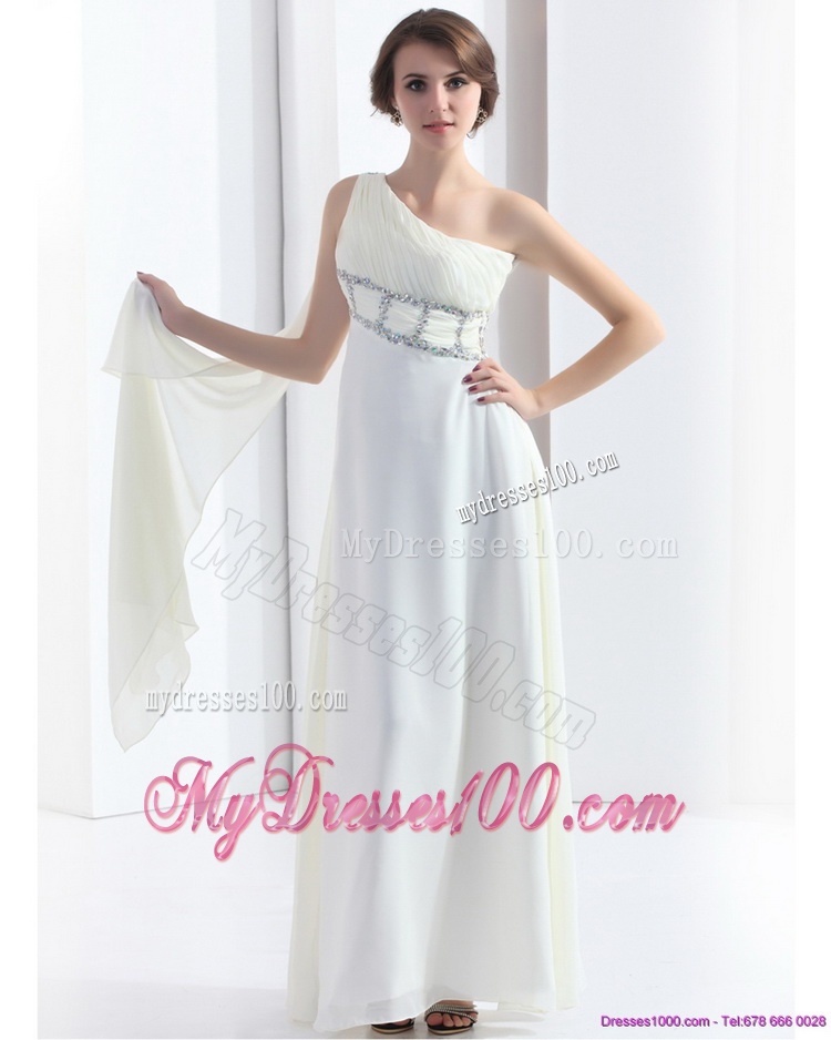 2016 New Style Beading One Shoulder White Evening Dress with Watteau Train