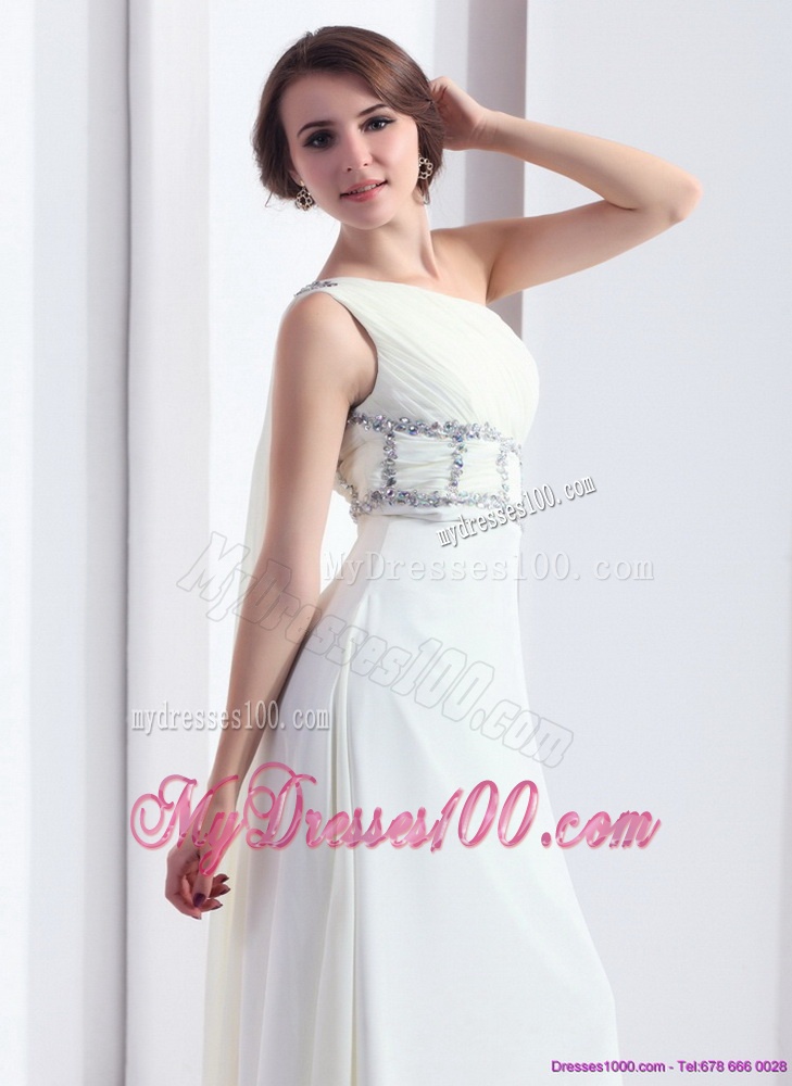 2016 New Style Beading One Shoulder White Evening Dress with Watteau Train