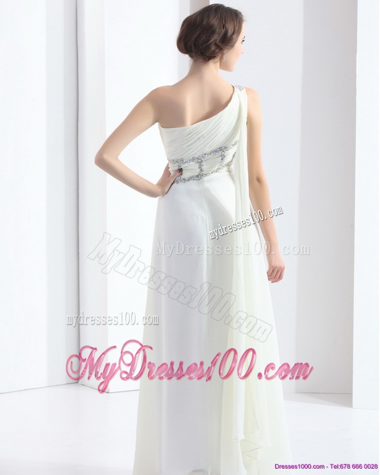 2016 New Style Beading One Shoulder White Evening Dress with Watteau Train