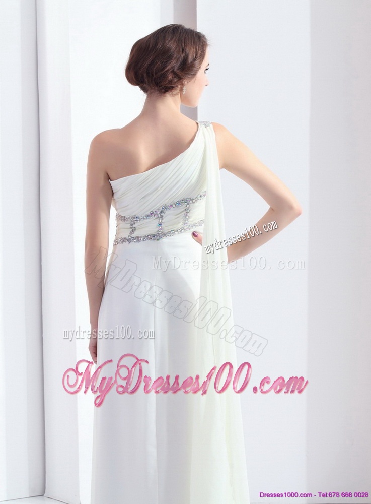 2016 New Style Beading One Shoulder White Evening Dress with Watteau Train