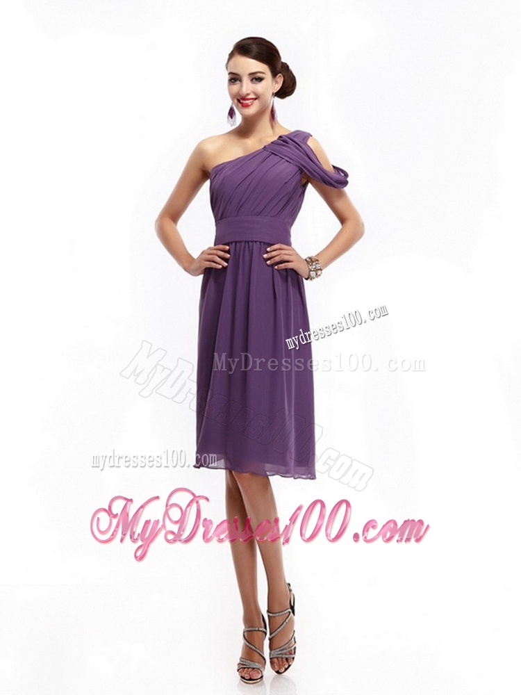 2016 One Shoulder Dark Purple Evening Dresses with Ruching