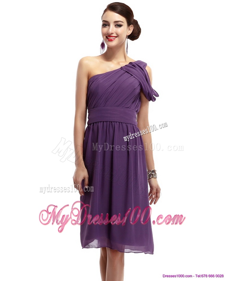 2016 One Shoulder Dark Purple Evening Dresses with Ruching