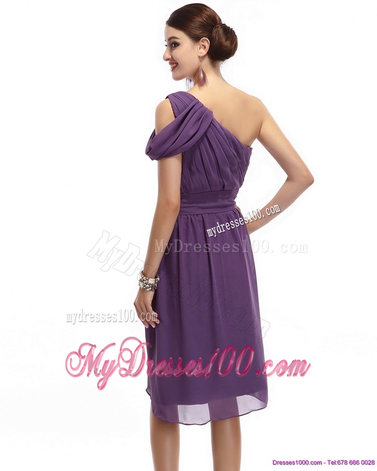 2016 One Shoulder Dark Purple Evening Dresses with Ruching