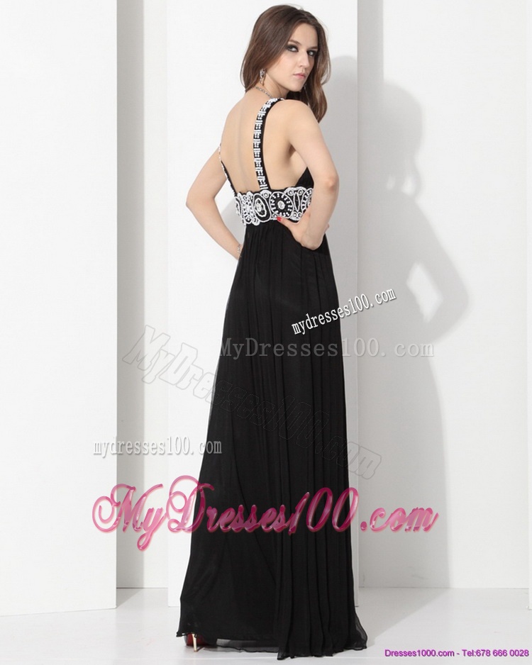 2016 Pretty Black Long Evening Dresses with White Appliques