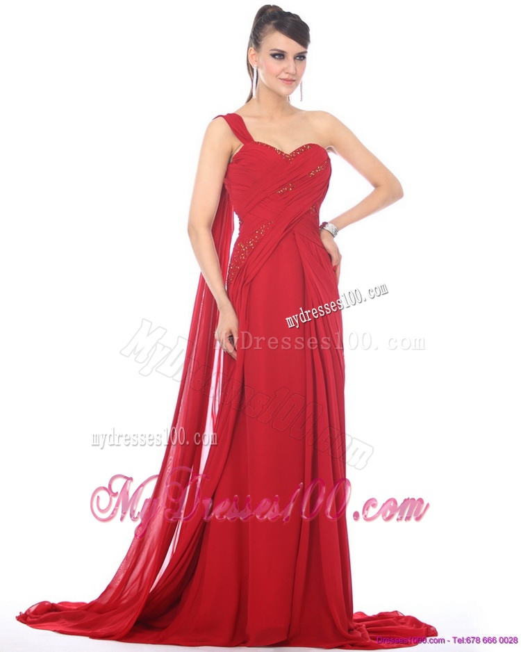 2016 Romantic Beading and Ruching Evening Dress with Watteau Train