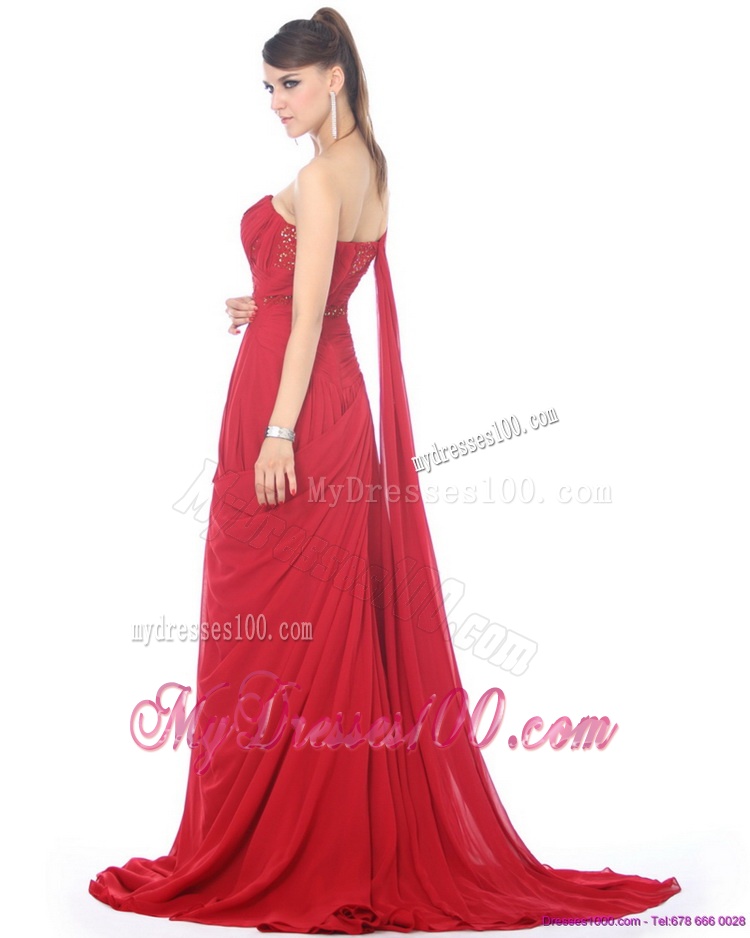 2016 Romantic Beading and Ruching Evening Dress with Watteau Train