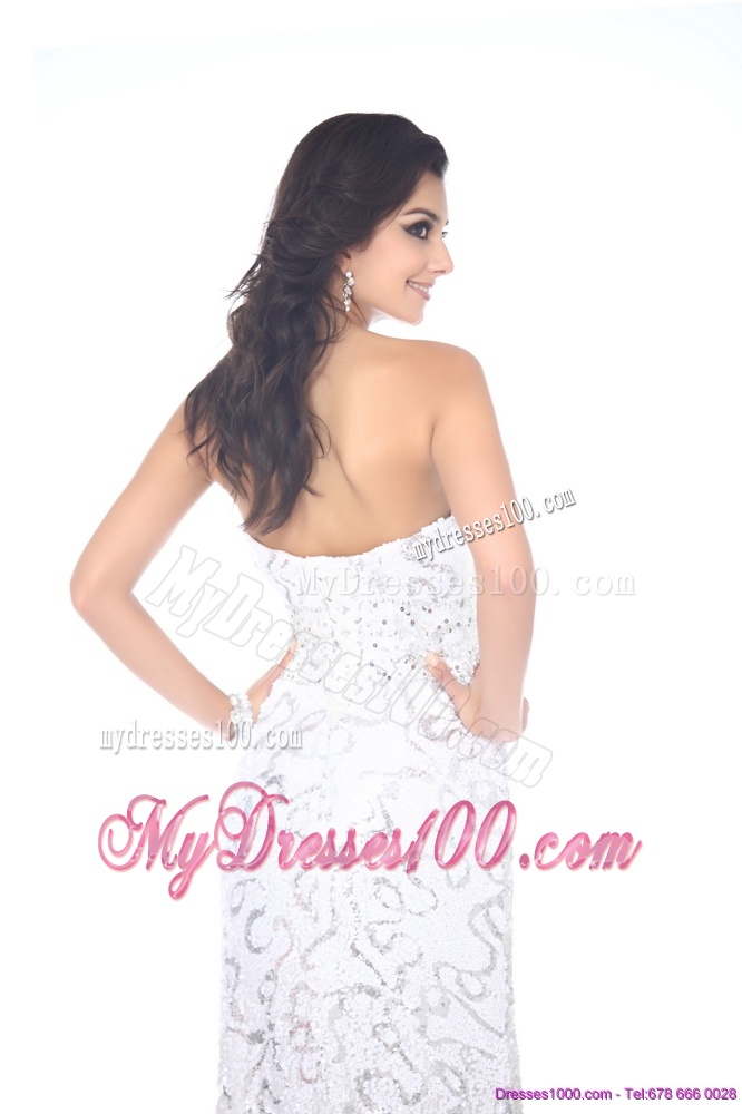 2016 Sexy Sweetheart Sequins White Evening Dress with High Slit