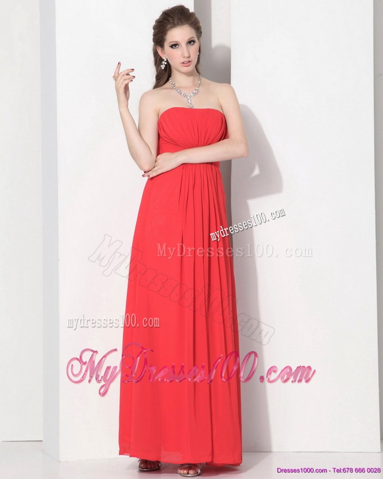 2016 Wonderful Strapless Empire Coral Red Evening Dress with Ruching