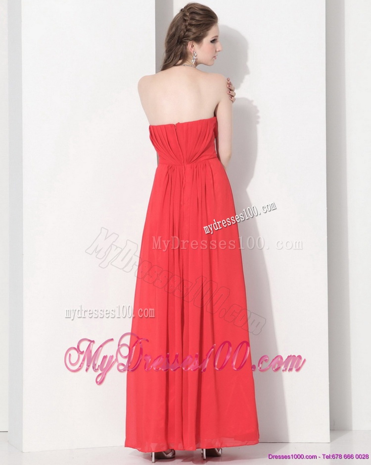 2016 Wonderful Strapless Empire Coral Red Evening Dress with Ruching