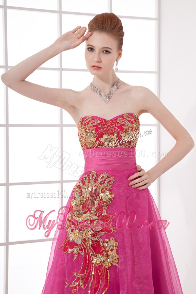 A-line Chiffon Floor-length Hot Pink Appliques Belt Evening Dress