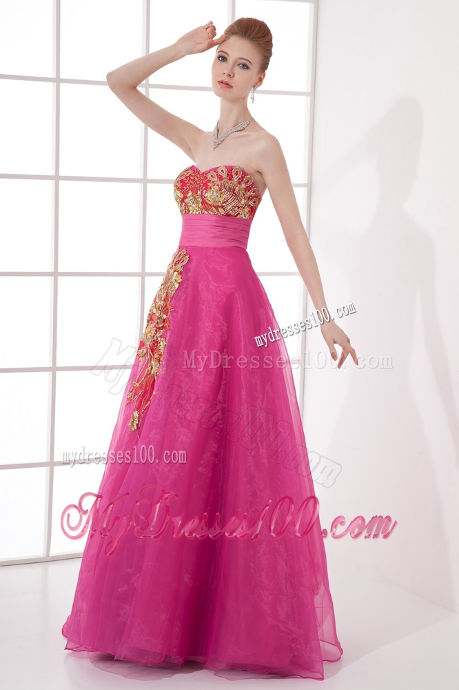 A-line Chiffon Floor-length Hot Pink Appliques Belt Evening Dress