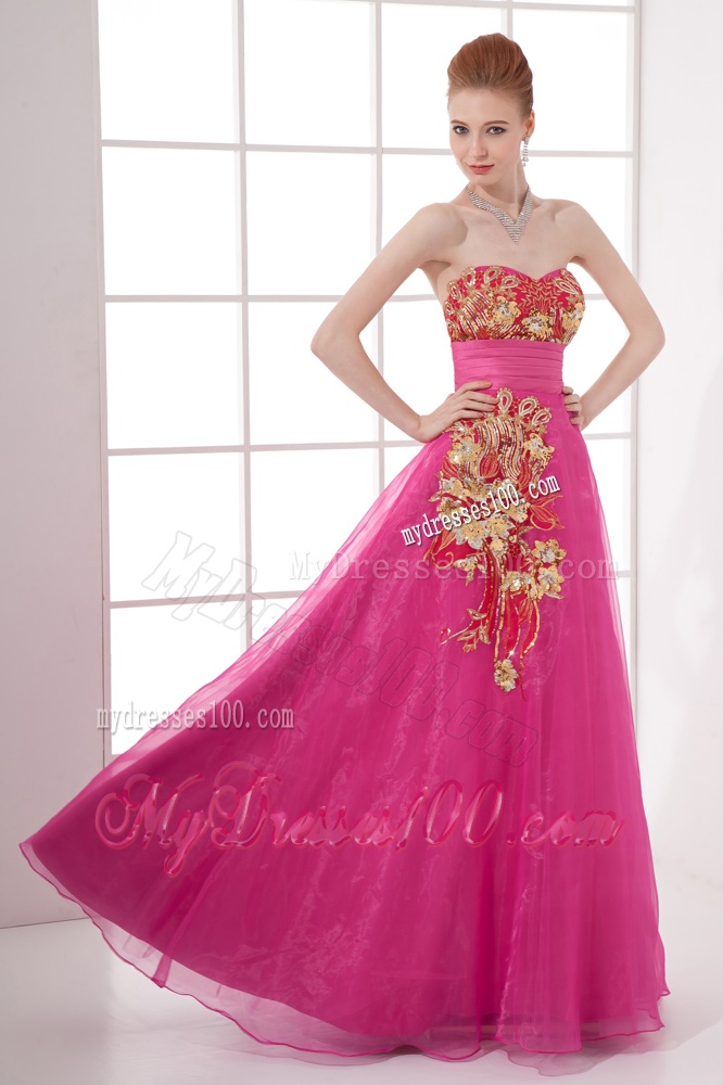 A-line Chiffon Floor-length Hot Pink Appliques Belt Evening Dress