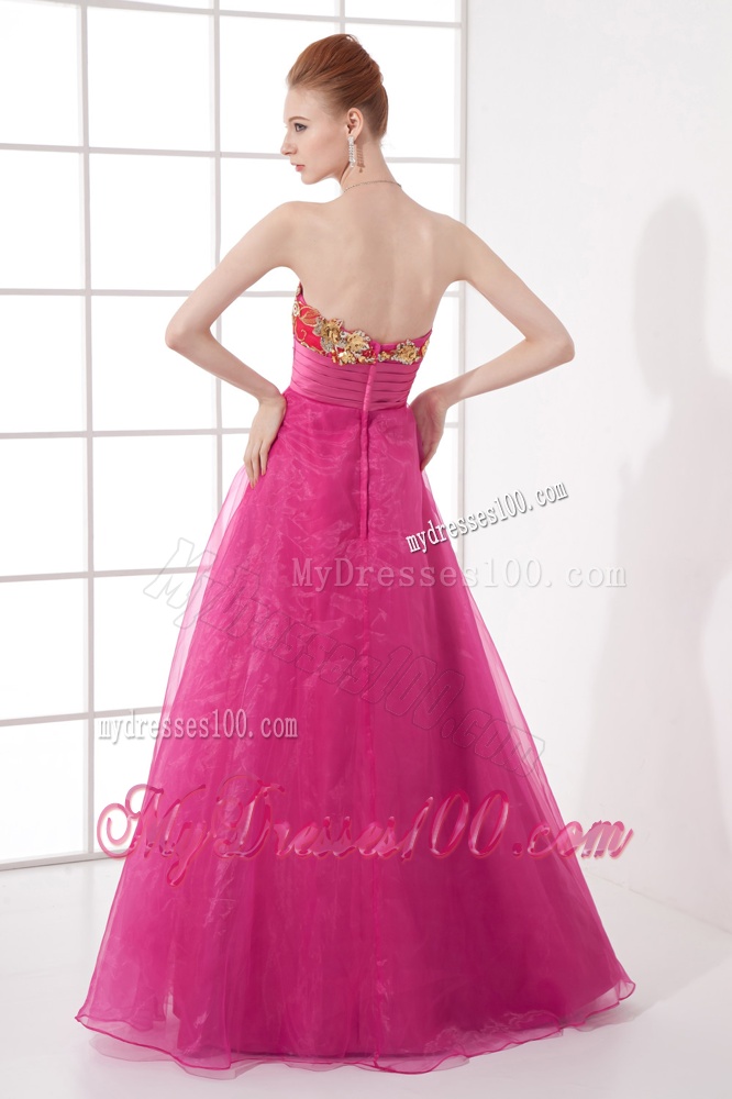 A-line Chiffon Floor-length Hot Pink Appliques Belt Evening Dress