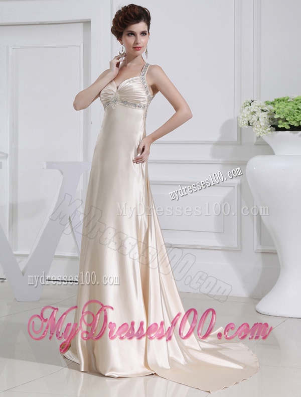 A-line Halter Top Floor-length Beading Elastic Woven Satin Evening Dress