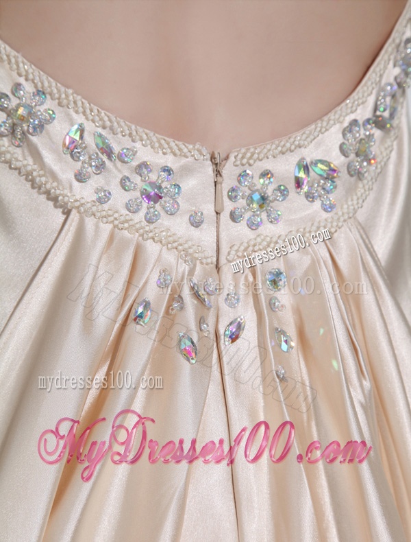 A-line Halter Top Floor-length Beading Elastic Woven Satin Evening Dress