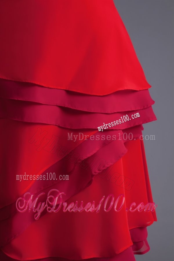 A-line Red Strapless Mini-length Chiffon Ruching Evening Dress