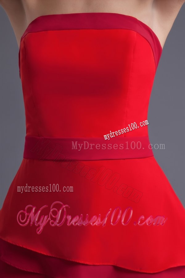 A-line Red Strapless Mini-length Chiffon Ruching Evening Dress