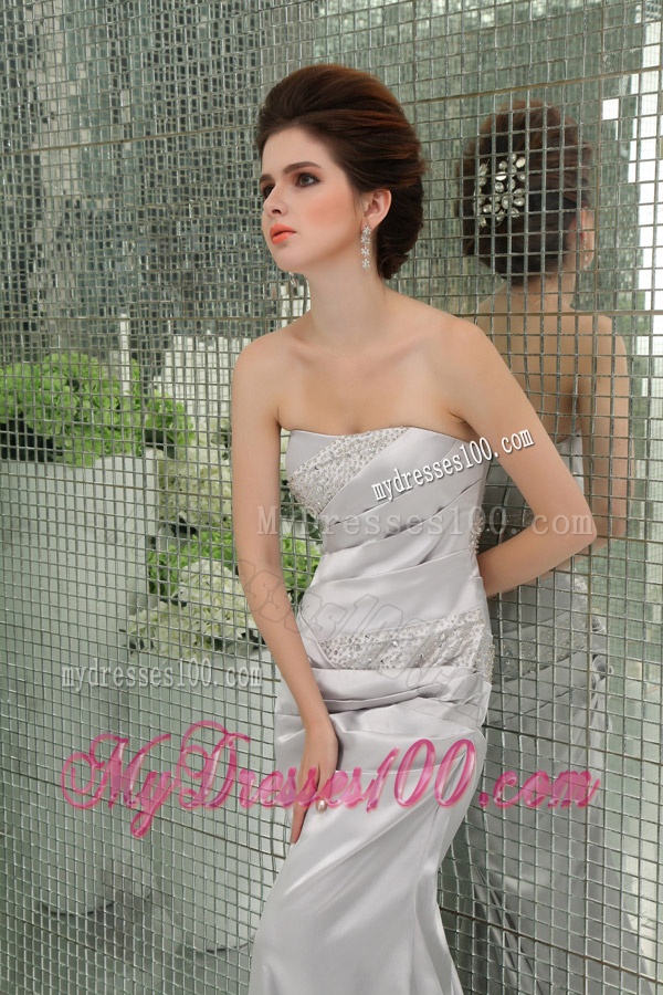 A-line Strapless Sashes and Beadings Floor-length White Evening Dress