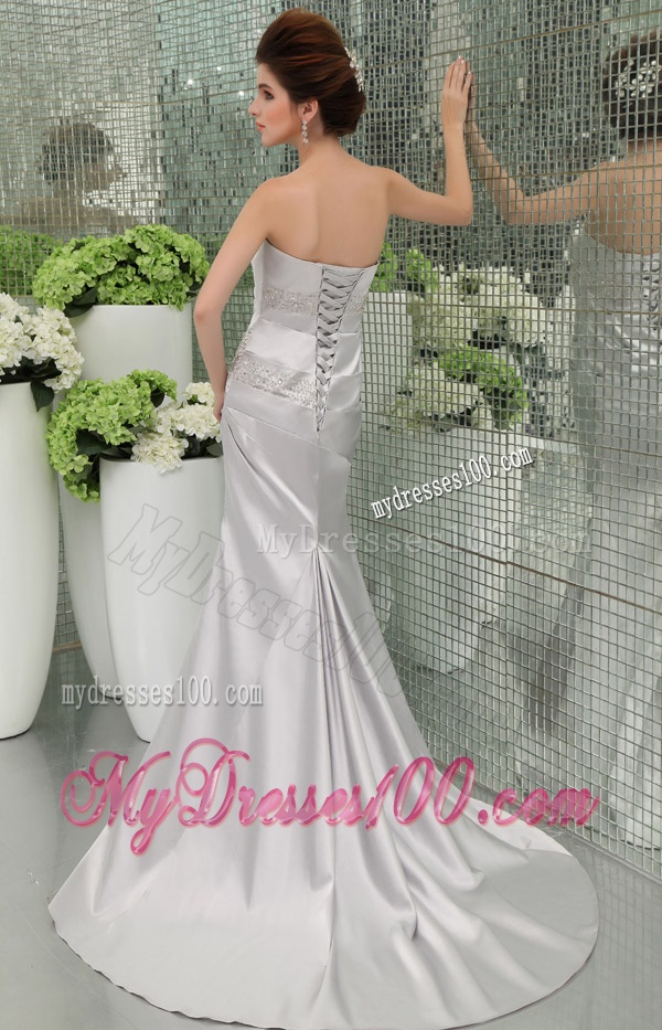 A-line Strapless Sashes and Beadings Floor-length White Evening Dress