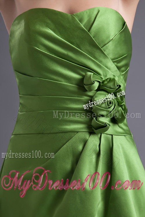 A-line Sweetheart Spring Green Ruching Hand Made Flower Evening Dress