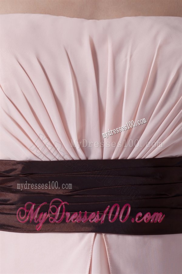 Affordable Empire Strapless Tea-length Chiffon Pink Belt Evening Dress