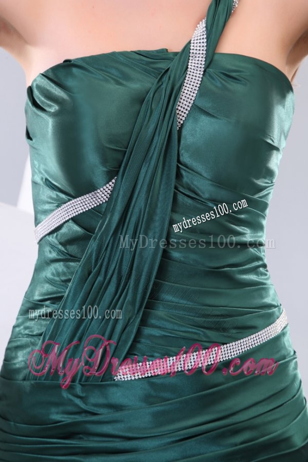 Affordable Mermaid One Shoulder Green Ruching Brush Train Evening Dress