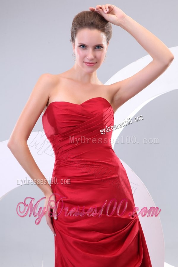 Affordable Red Column Sweetheart Brush Train Ruching Evening Dress with Lace Up